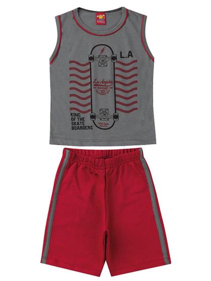 Imagem de Conjunto Masculino Infantil King Skate - Lual Kids - Grafite/Carmim