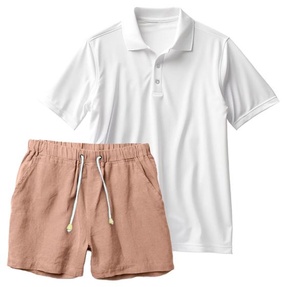 Imagem de Conjunto Masculino Leve Camiseta Polo e Short Linho Moda Praia Luxo Premium