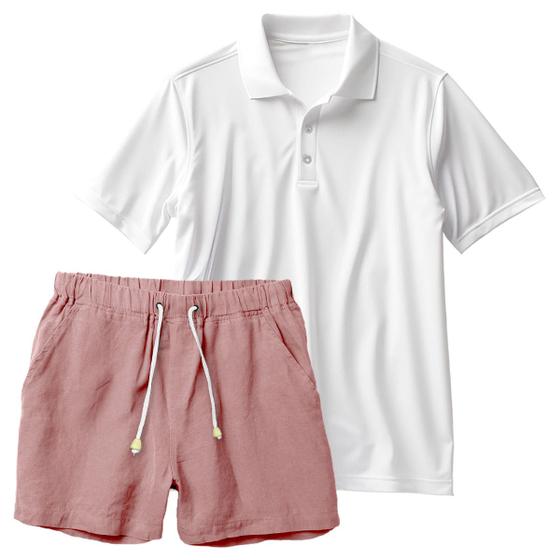 Imagem de Conjunto Masculino Leve Camiseta Polo e Short Linho Moda Praia Luxo Premium