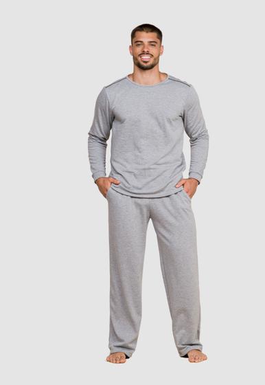 Imagem de Conjunto Masculino Moletinho Comfy Ml Com Vivo No Ombro Calça Com Bolso Mescla Grafite