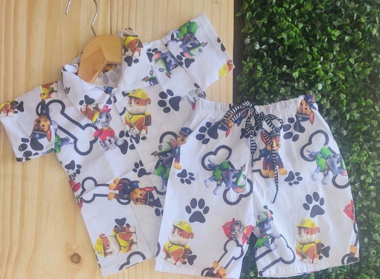 Imagem de Conjunto Mauricinho camisa social com shorts Tema Patrulha Canina Branco