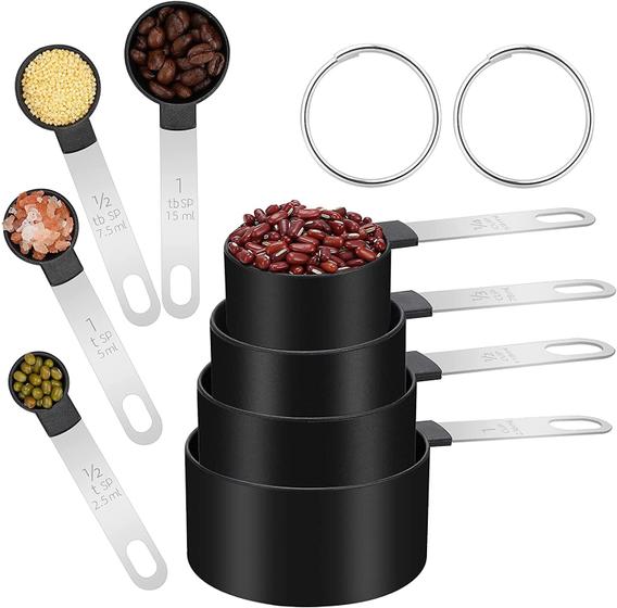 Imagem de Conjunto Medidores de Cozinha 8 Colheres Xicaras Copo Medidor Dosador Gourmet Inox - Kit Culinario de Utensilios