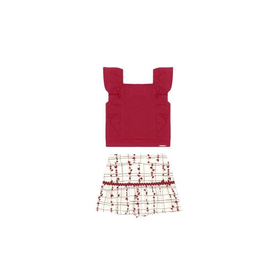 Imagem de Conjunto Menina Alakazoo em Blusa e Shorts Saia em Malha Nikko - Vermelho