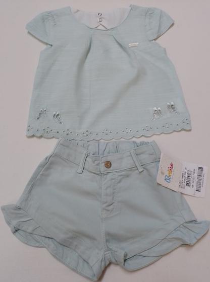 Imagem de Conjunto Menina Blusa Bordada + Shorts Sarja Paraiso 15624