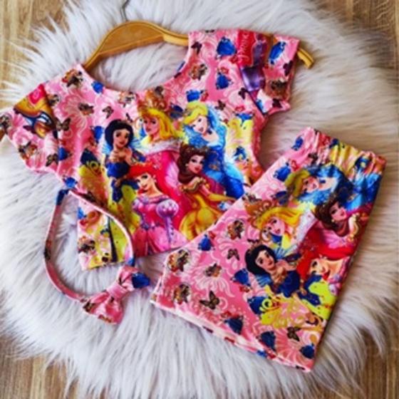 Imagem de Conjunto Menina Malu Temático Princesas Disney Rosa +Short