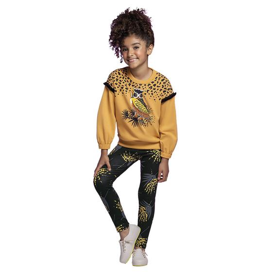 Imagem de Conjunto Menina Moletom Safari Amarelo Coruja Nanai