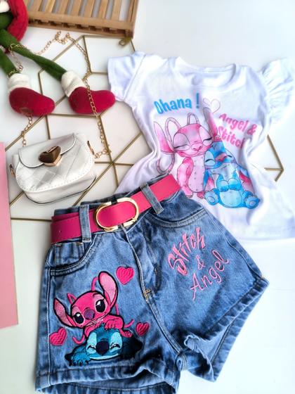 Imagem de Conjunto menina short jeans e t-shirt disney - Stitch