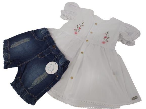 Imagem de Conjunto Menina Vestido + Shorts Luxo D'Tuia Baby Verão 2505