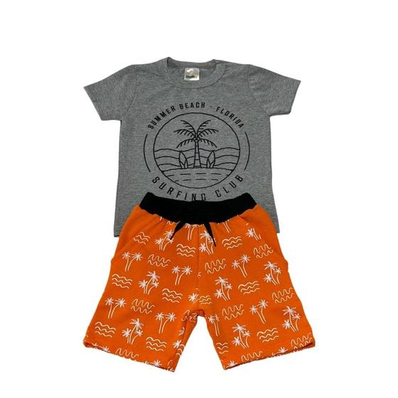 Imagem de  Conjunto Menino Beach Mescla/Laranja Camiseta Manga Curta e Bermuda