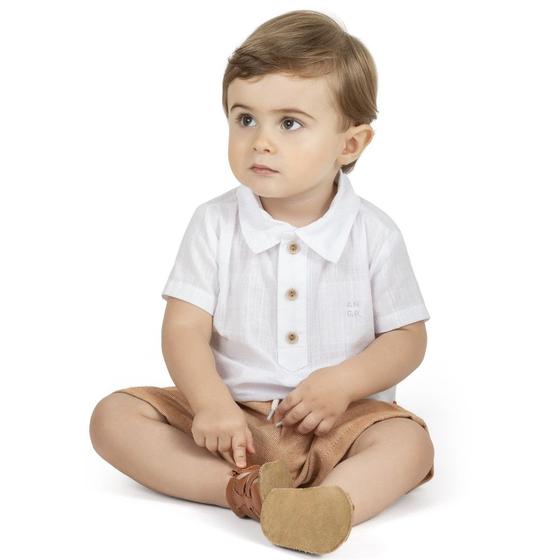 Imagem de Conjunto Menino Bebê Angerô Polo em Algodão e Bermuda Tecido Ecologic Branco/Marrom