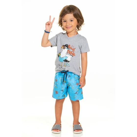Imagem de Conjunto menino camiseta em decote v meia malha e bermuda tactel sublimado