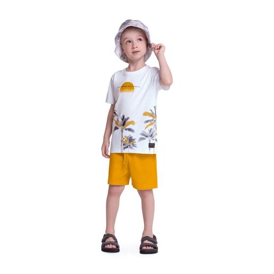 Imagem de Conjunto Menino Glinny Camiseta Algodão Bermuda Sarja Branco/Amarelo