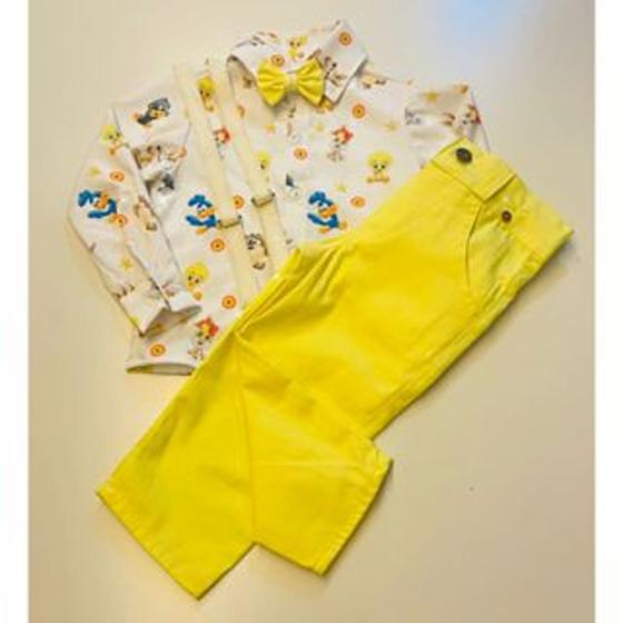 Imagem de Conjunto Menino Infantil Luxo Temático Looney Tunes Baby +Calça Amarelo