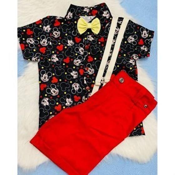 Imagem de Conjunto Menino Infantil Luxo Temático Mickey Camisa Preta +Bermuda