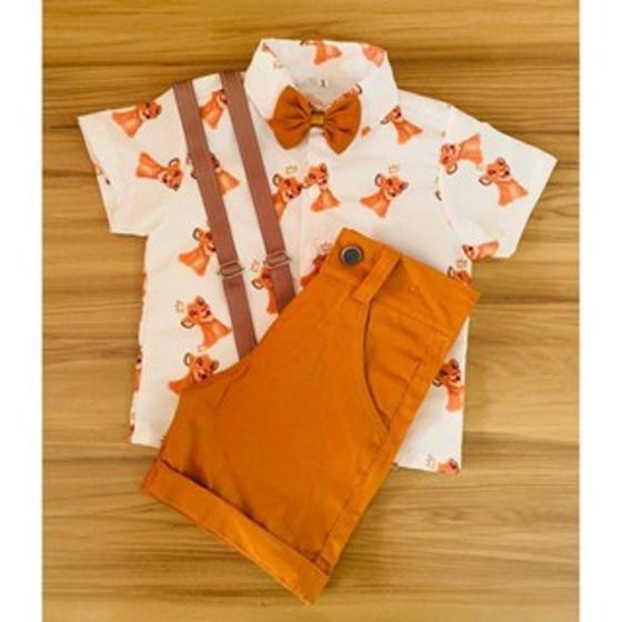 Imagem de Conjunto Menino Infantil Luxo Temático Rei Leão Simba +Bermuda Caramelo