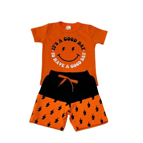 Imagem de Conjunto Menino Smile Laranja/Preto Camiseta Manga Curta e Bermuda