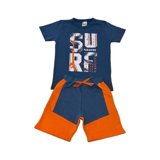 Imagem de Conjunto Menino Surf Marinho/Laranja Camiseta Manga Curta e Bermuda