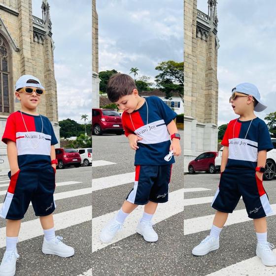 Imagem de Conjunto menino verão masculino infantil menino Kvani Joy camisa e bermuda shorts tamanhos 2 ao 12