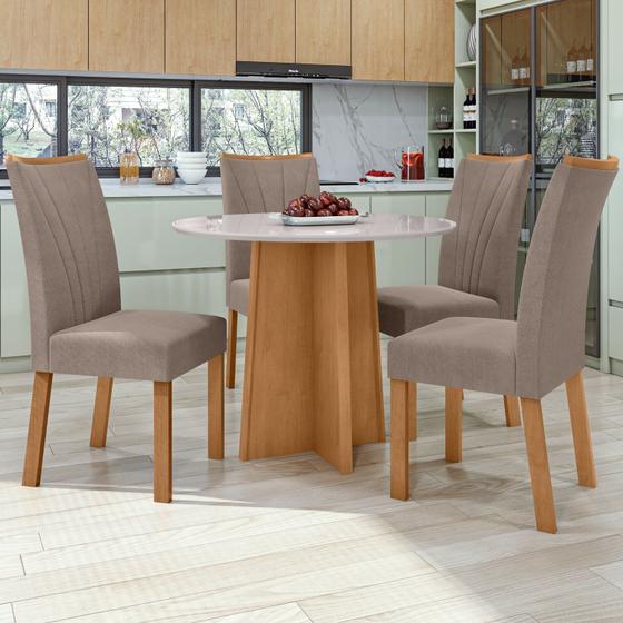Imagem de Conjunto Mesa 100cm Celebrare Redonda com 4 Cadeiras Apogeu Amêndoa Clean/Off White/Animale Bege