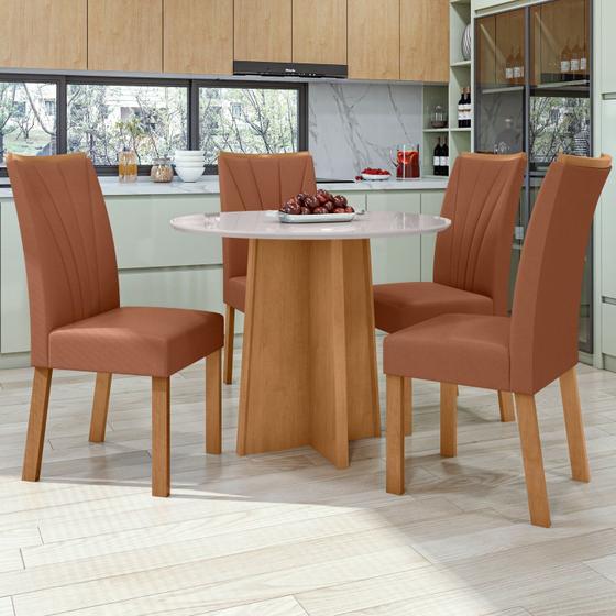 Imagem de Conjunto Mesa 100cm Celebrare Redonda com 4 Cadeiras Apogeu Amêndoa Clean/Off White/Caramelo
