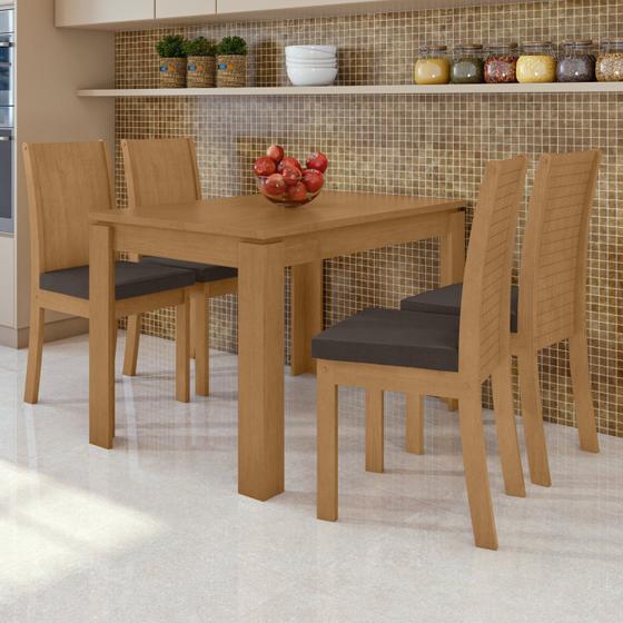 Imagem de Conjunto Mesa 120cm Athenas e 4 Cadeiras Athenas Amêndoa Clean/Liso Marrom