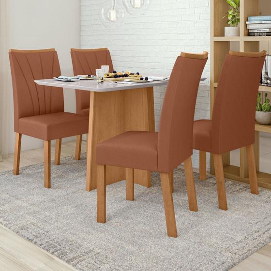 Imagem de Conjunto Mesa 120cm Celebrare e 4 Cadeiras Apogeu Amêndoa Clean/Off White/Caramelo