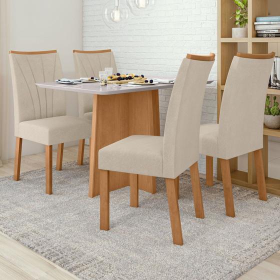 Imagem de Conjunto Mesa 120cm Celebrare e 4 Cadeiras Apogeu Amêndoa Clean/Off White/Naturale Creme