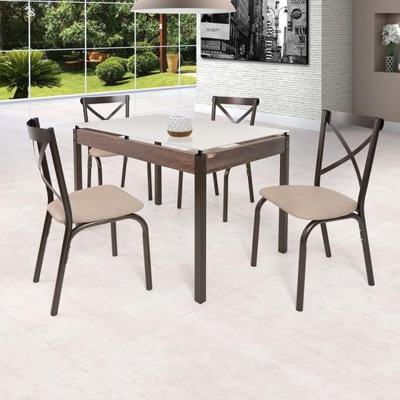 Imagem de Conjunto Mesa 120cm Tampo em Vidro com 4 Cadeiras Karina