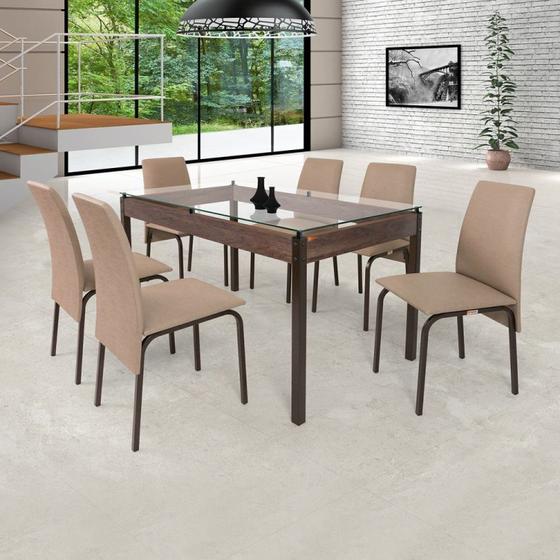 Imagem de Conjunto Mesa 140cm Tampo em Vidro com 6 Cadeiras Barcelona