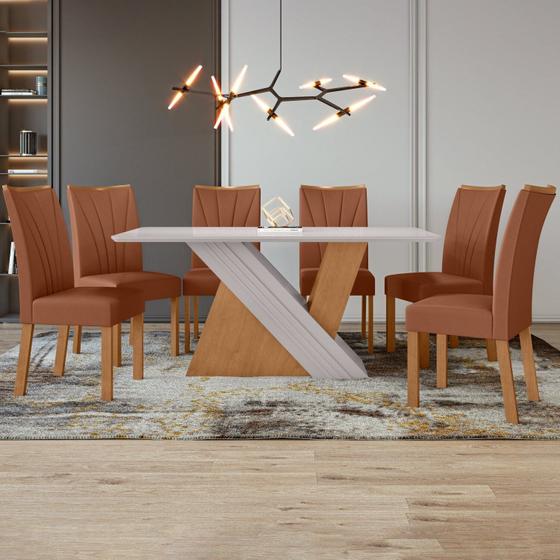 Imagem de Conjunto Mesa 170cm Vênus com Vidro e 6 Cadeiras Apogeu