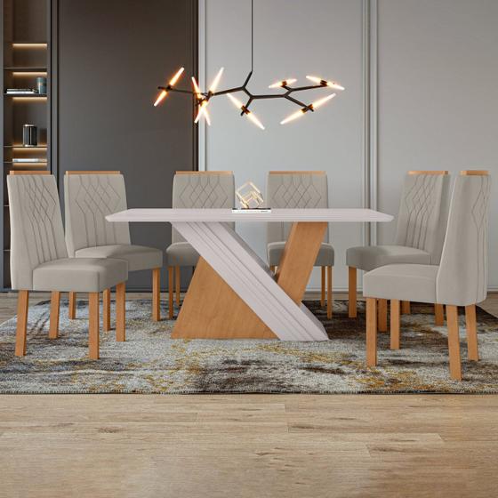 Imagem de Conjunto Mesa 170cm Vênus com Vidro e 6 Cadeiras Exclusive Amêndoa Clean/Off White/Capuccino