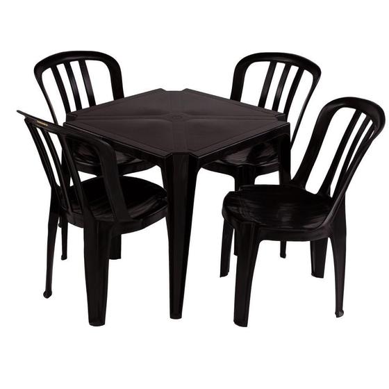 Conjunto Mesa + 4 cadeiras de plástico Bistro Pretas Menor preço em Conjunto Mesa + 4 cadeiras de plástico Bistro Pretas