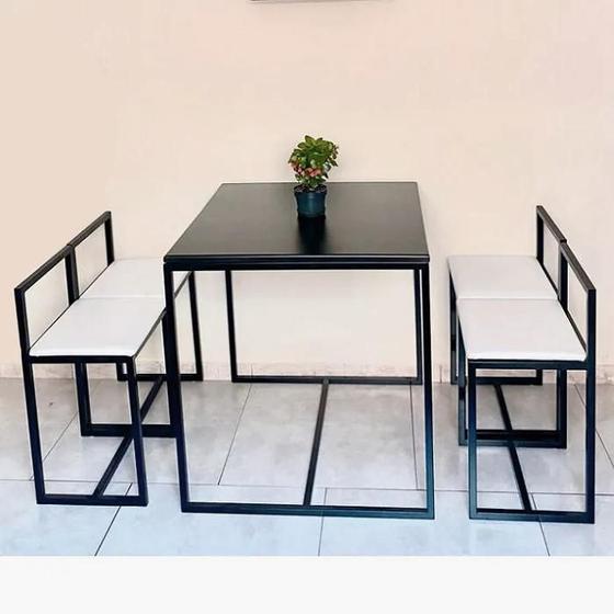 Imagem de Conjunto Mesa 4 Cadeiras Pequena Estofado Branco Industrial Black Box