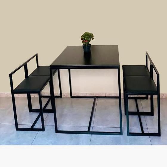 Imagem de Conjunto Mesa 4 Cadeiras Pequena Estofado Preto Industrial Black Box