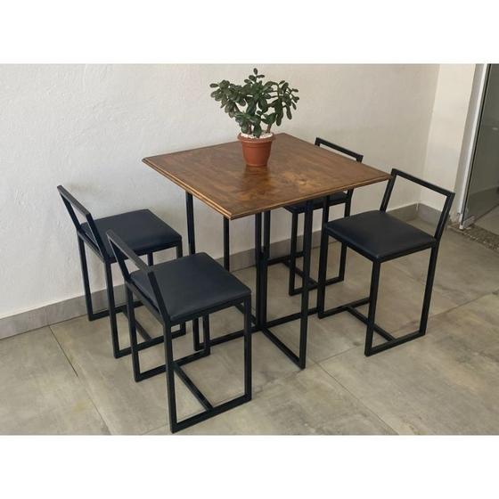 Imagem de Conjunto Mesa 4 Cadeiras Pequena Estofado Preto Industrial Premium