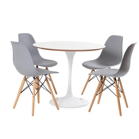 Imagem de Conjunto Mesa 90 Branca Saarinen e 4 Cadeiras Eames Cinza