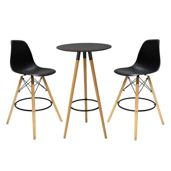 Imagem de Conjunto Mesa Alta Redonda Bistro Com 2 Banquetas Altas Charles Eames Eiffel Branca