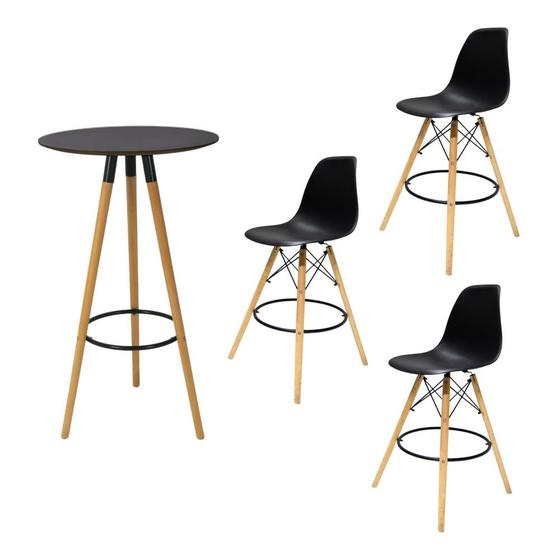Imagem de Conjunto Mesa Alta Redonda Bistro Com 3 Banquetas Altas Charles Eames Eiffel Branca