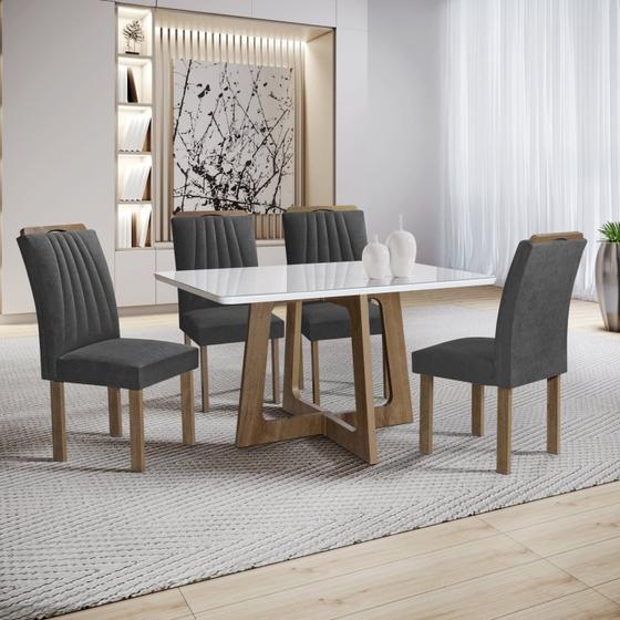 Imagem de Conjunto Mesa Arizona 120cm com 4 Cadeiras Arizona Tampo Smart Plus com Vidro Chocolate/Off White/Cinza