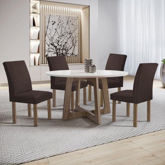 Imagem de Conjunto Mesa Arizona 120cm com 4 Cadeiras Canela Tampo Redondo Plus com Vidro