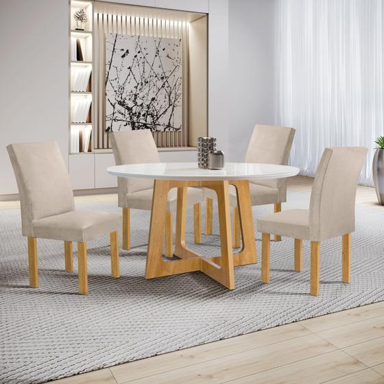 Imagem de Conjunto Mesa Arizona 120cm com 4 Cadeiras Canela Tampo Redondo Plus com Vidro