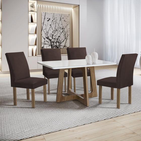 Imagem de Conjunto Mesa Arizona 120cm com 4 Cadeiras Canela Tampo Smart Plus com Vidro