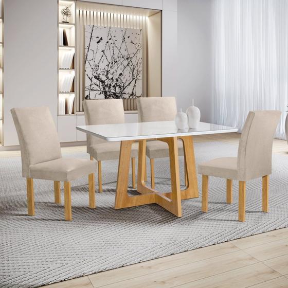 Imagem de Conjunto Mesa Arizona 120cm com 4 Cadeiras Canela Tampo Smart Plus com Vidro