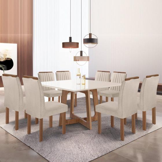 Conjunto Mesa Arizona 135cm com 8 Cadeiras Arizona Tampo Slim Plus com Vidro Chocolate/Off White/Boucle Bege Menor preço em Conjunto Mesa Arizona 135cm com 8 Cadeiras Arizona Tampo Slim Plus com Vidro Chocolate/Off White/Boucle Bege