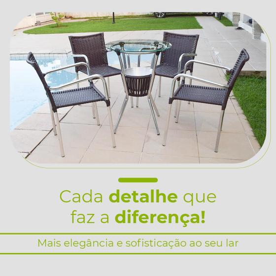 Imagem de Conjunto Mesa Bar Com Cadeiras Aluminio/Marrom/Camurça Leve Resistente Área Externa Piscina Casa Apartamento Modelo Pipa