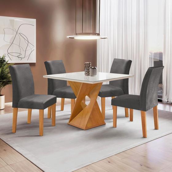 Imagem de Conjunto Mesa Barcelona 100cmx100cm 4 Cadeiras Espanha Tampo Slim Plus Quadrado Vidro Yescasa