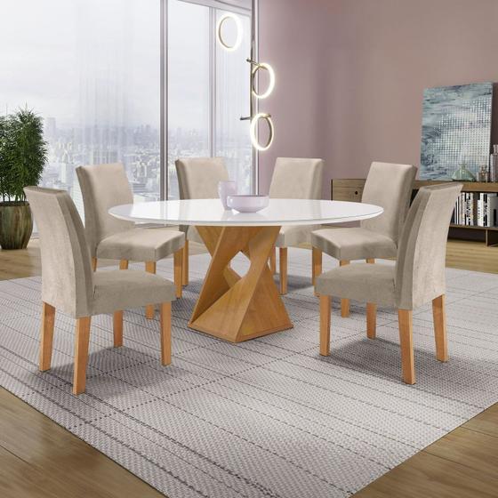 Imagem de Conjunto Mesa Barcelona 120cmx120cm 6 Cadeiras Espanha Tampo Plus Redondo Vidro Yescasa