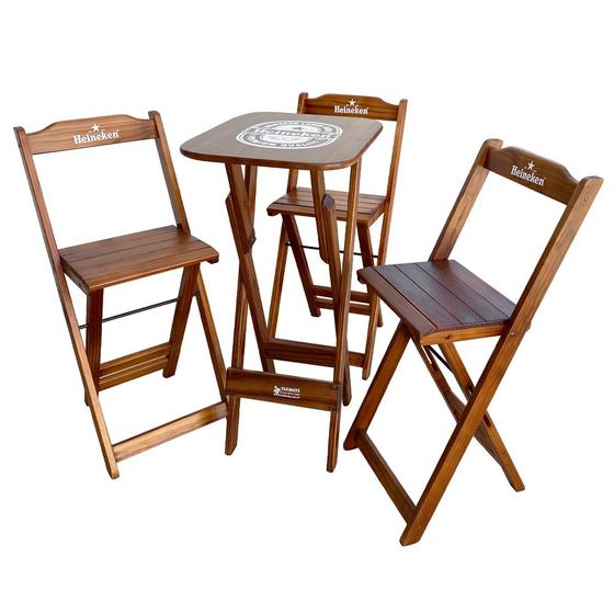 Imagem de Conjunto Mesa Bistrô com 3 Banquetas Dobráveis de Madeira Personalizada Hei - Imbuia