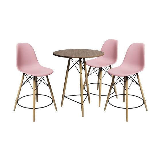 Imagem de Conjunto Mesa Bistrô Eames Eiffel Amêndoa com 3 Banquetas Rosas de Madeira