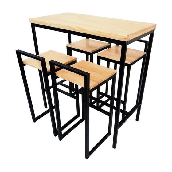 Imagem de Conjunto Mesa Bistrô Industrial 1m Pinus 4 Banquetas Industrial Taburete 